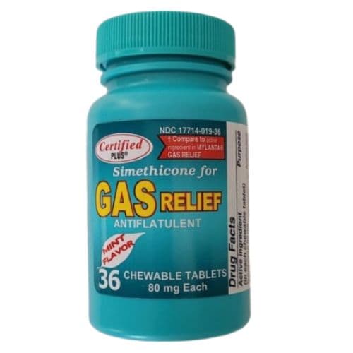 comprimés à croquer Simethicone for Gas Relief Certified PLUS pour le soulagement des gaz, aromatisés à la menthe, 36 Comprimés, 80mg