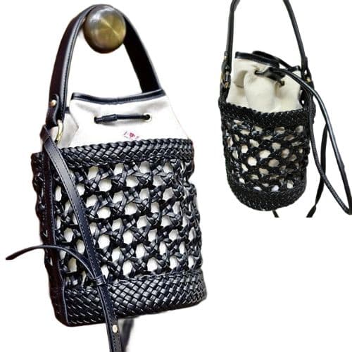 Sac à main sceau tissé -Noir-blanc