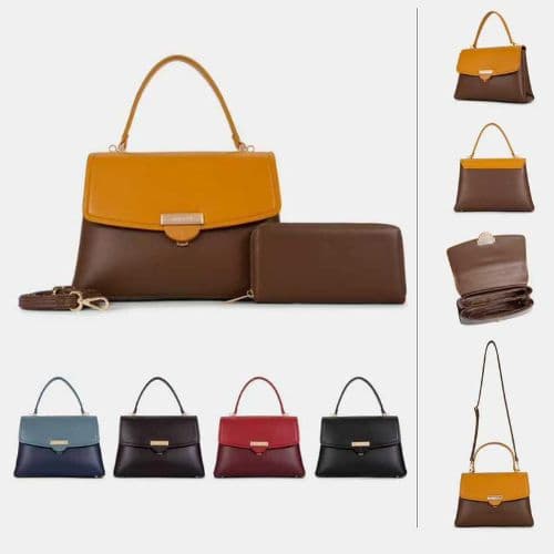 Sac à main pour femmes avec porte monnaie, Chrisbella (AA012506166), Jaune-Marron en cuir , Idéal pour des sorties Elégantes